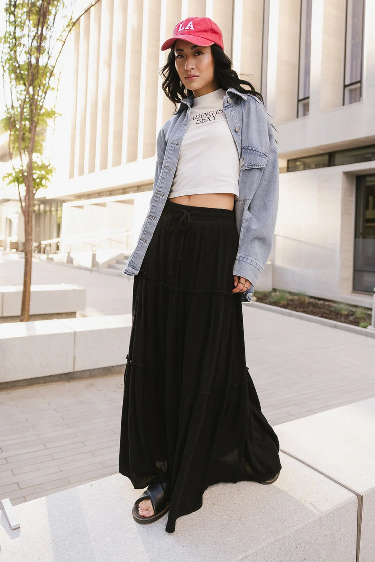 Knit tiered skirt in black 