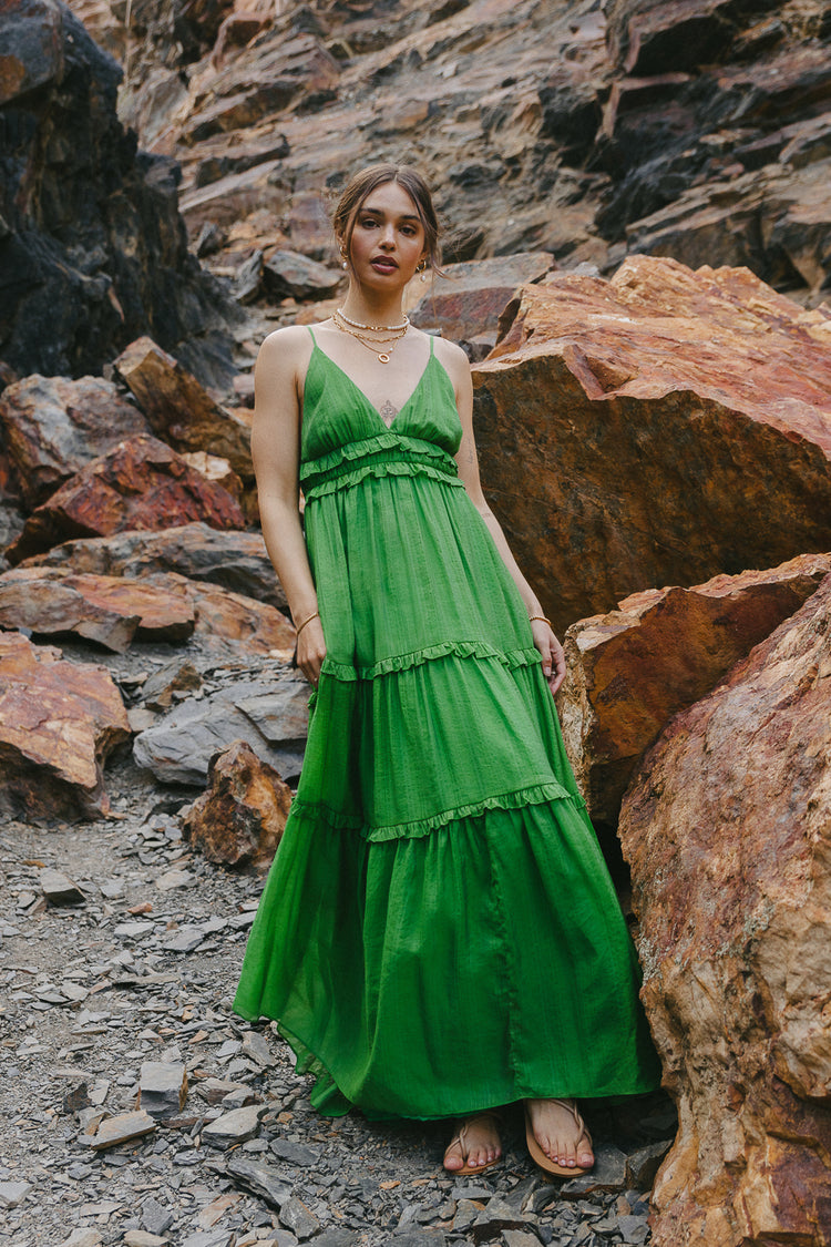 Tiered skirt maxi dress in green 
