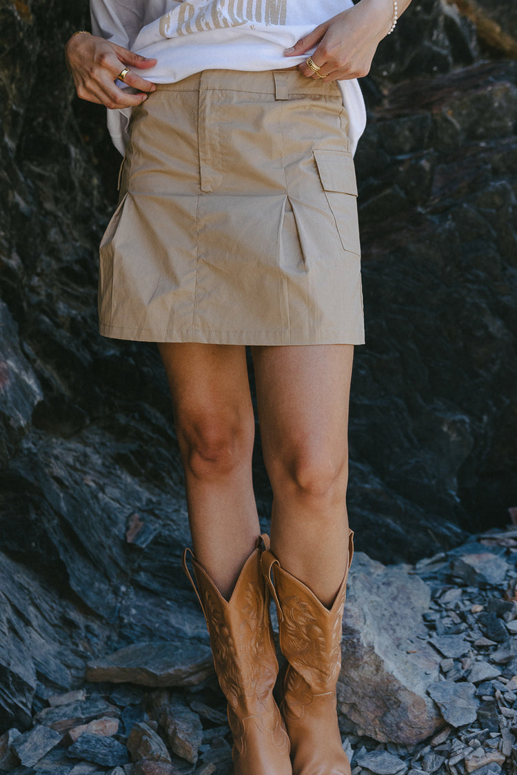 cargo mini skirt and cowgirl boots