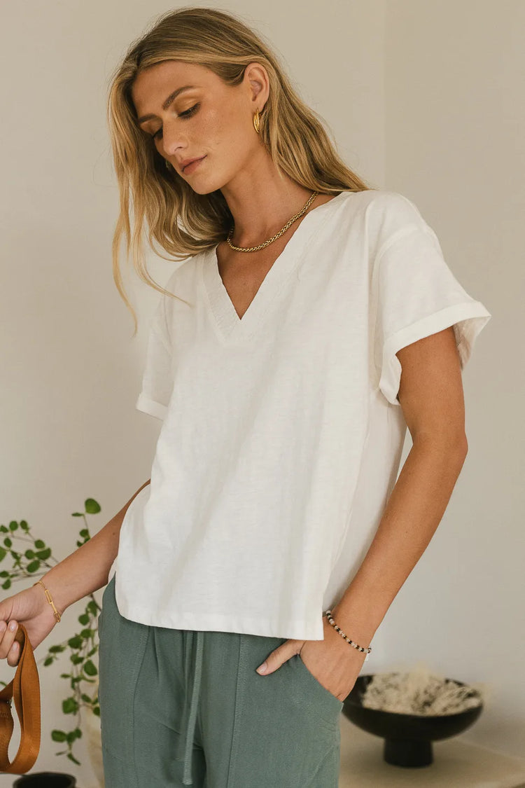 Boxy fit contrast top in white 
