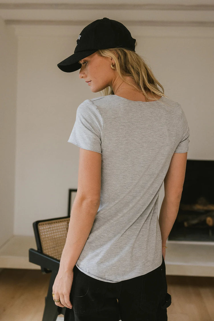 Round back neck top in grey 