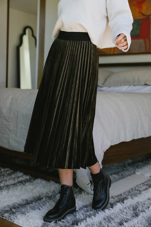 Zoe Velour Skirt in Olive - FINAL SALE