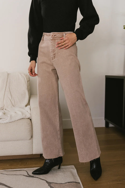 Wide leg pants in washed mauve 