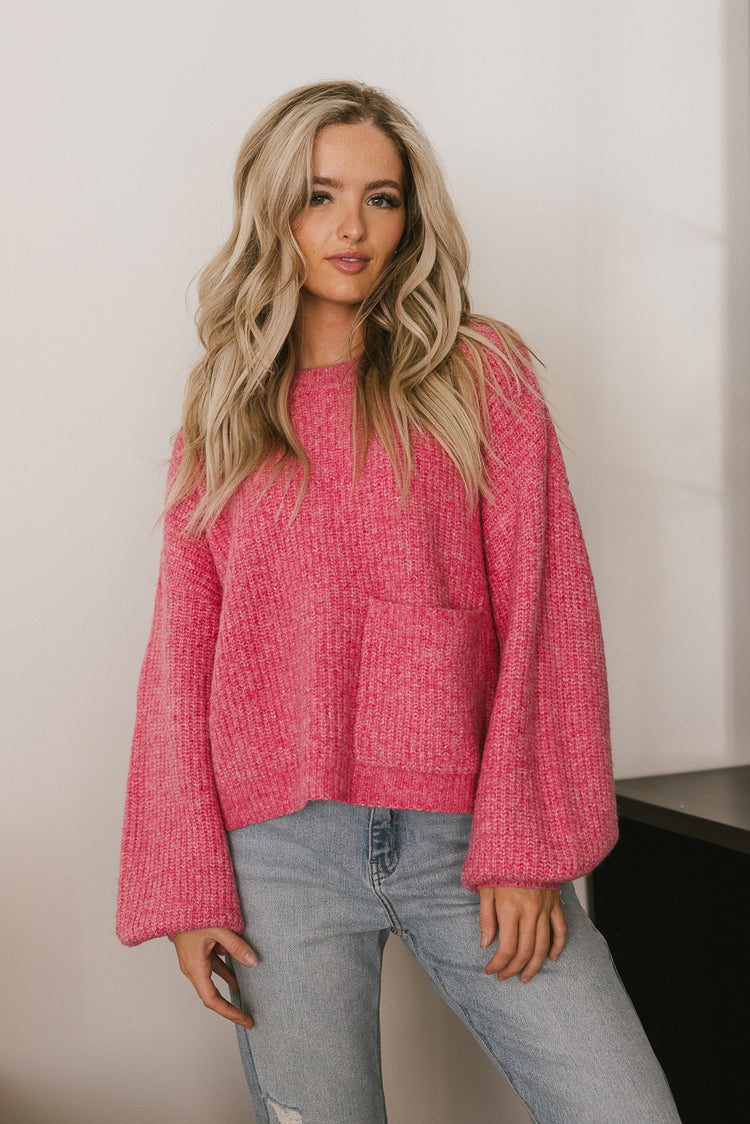 front pocket sweater in pink