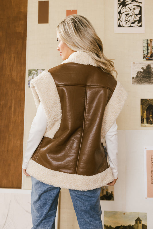Vegan leather vest in brown