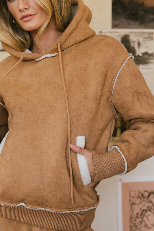 camel hoodie with shearling