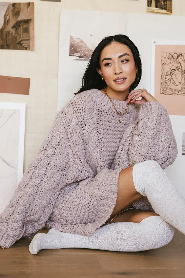 Long sleeves oversized sweater in mauve 
