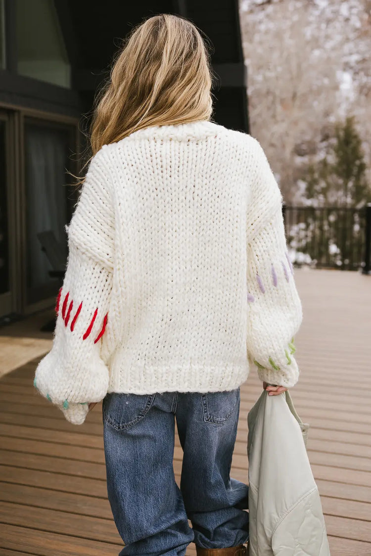 Braided sleeves detailed sweater in cream 