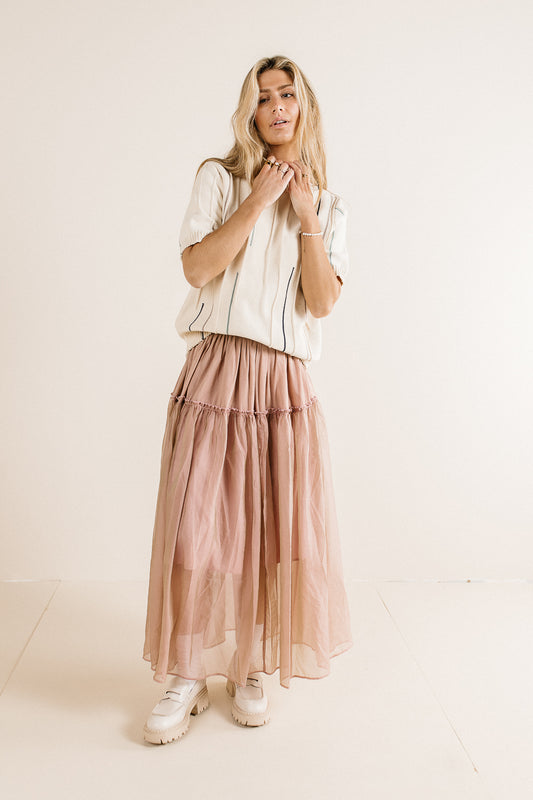 pink tulle tiered maxi skirt