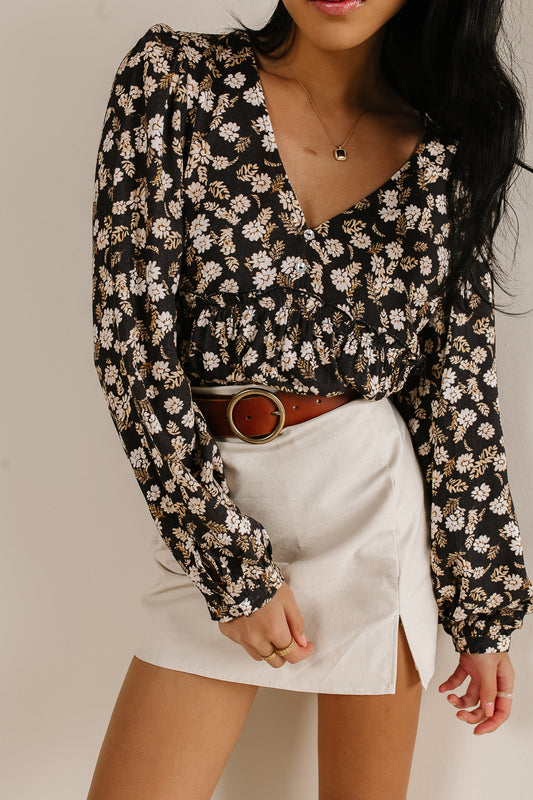 long sleeve floral print blouse