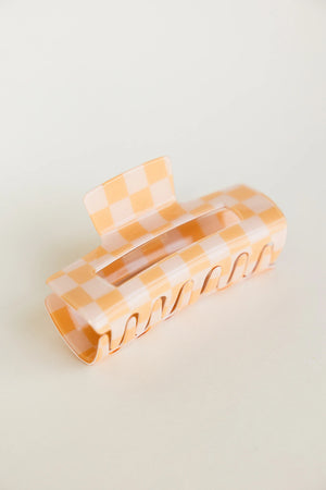 Checkered Rectangle Claw Clip in Peach