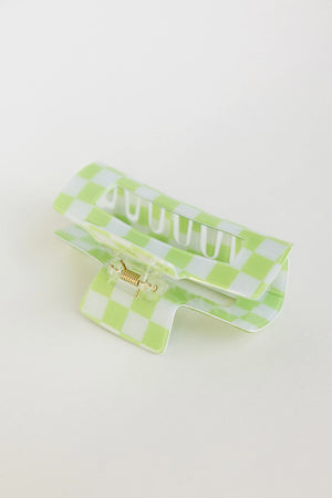 Checkered Rectangle Claw Clip in Mint