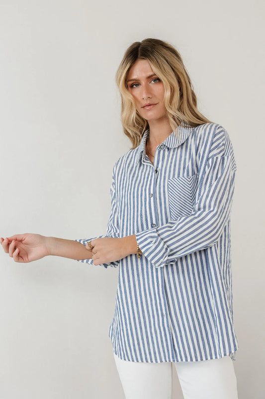 Striped button up top 