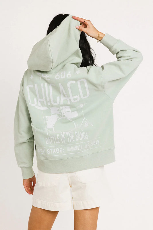 Graphic design back hoodie in sage 
