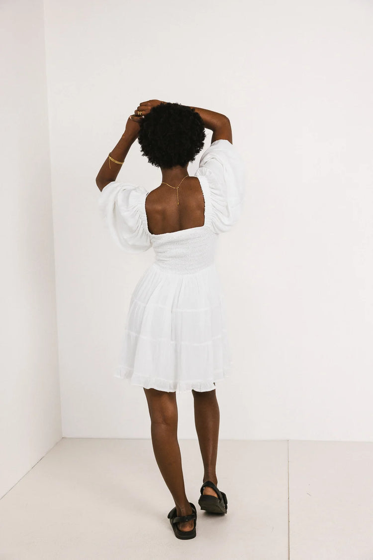 Elastic back dress in white 