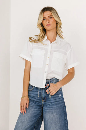 Palmer Cropped Button Up in White