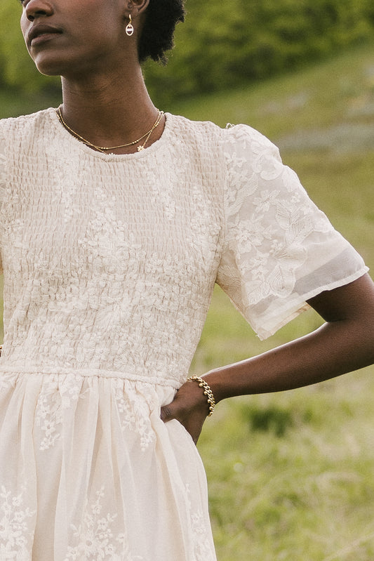 embroidered detail dress in off white