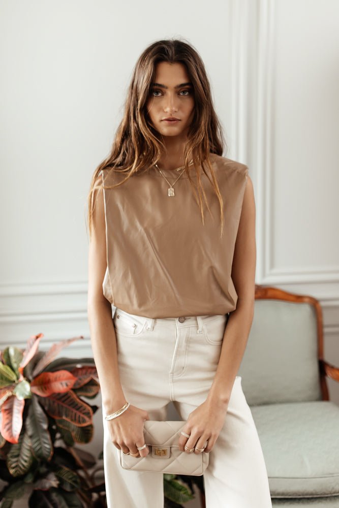 leather top with shoulder pads