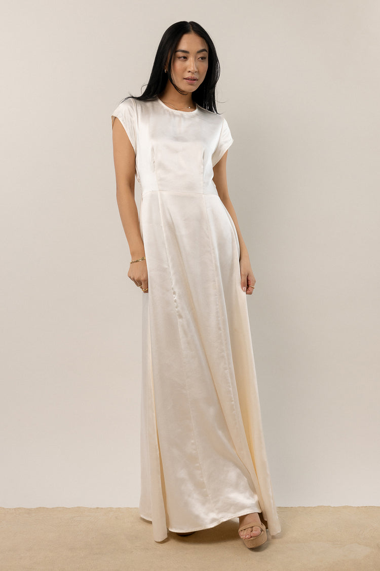 ivory maxi dress with round neckline