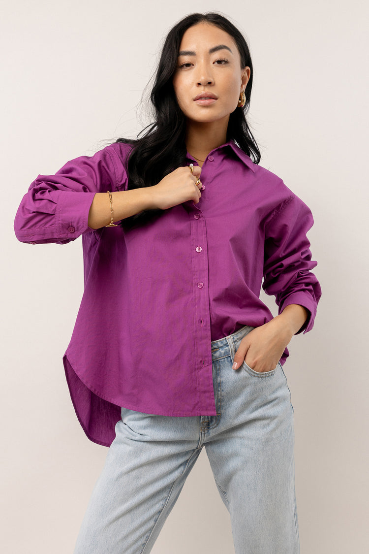 button front top with cuffed sleeves