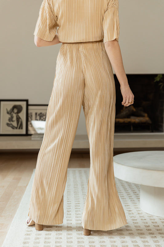 Knit ribbed pants in champagne 