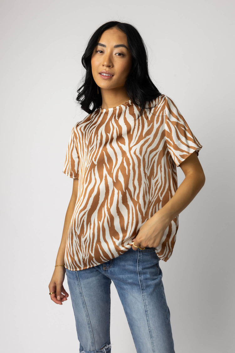 silk animal print blouse