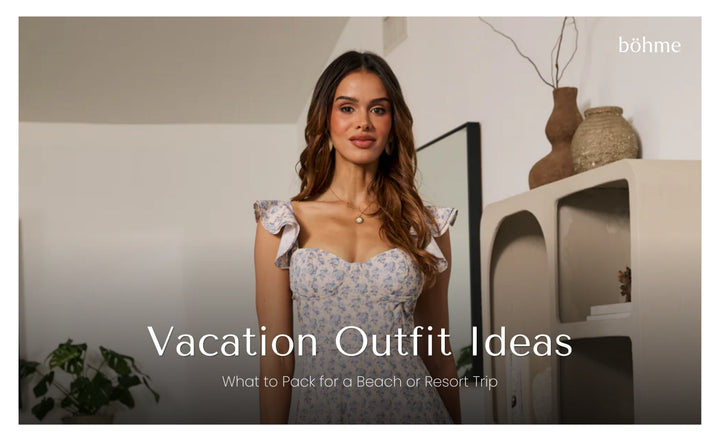 Woman in ruffled floral print dress standing indoors