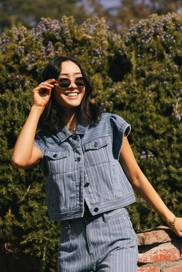 Denim top in medium wash 