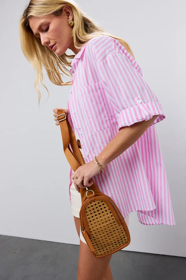 Short sleeves striped button up 