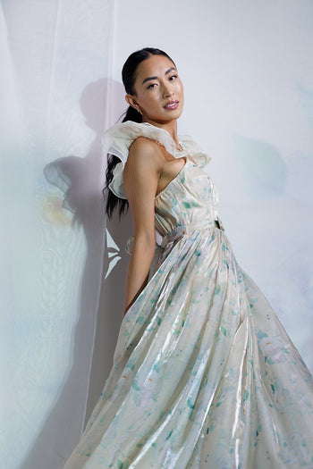 mesh dress with ruffle sleeves