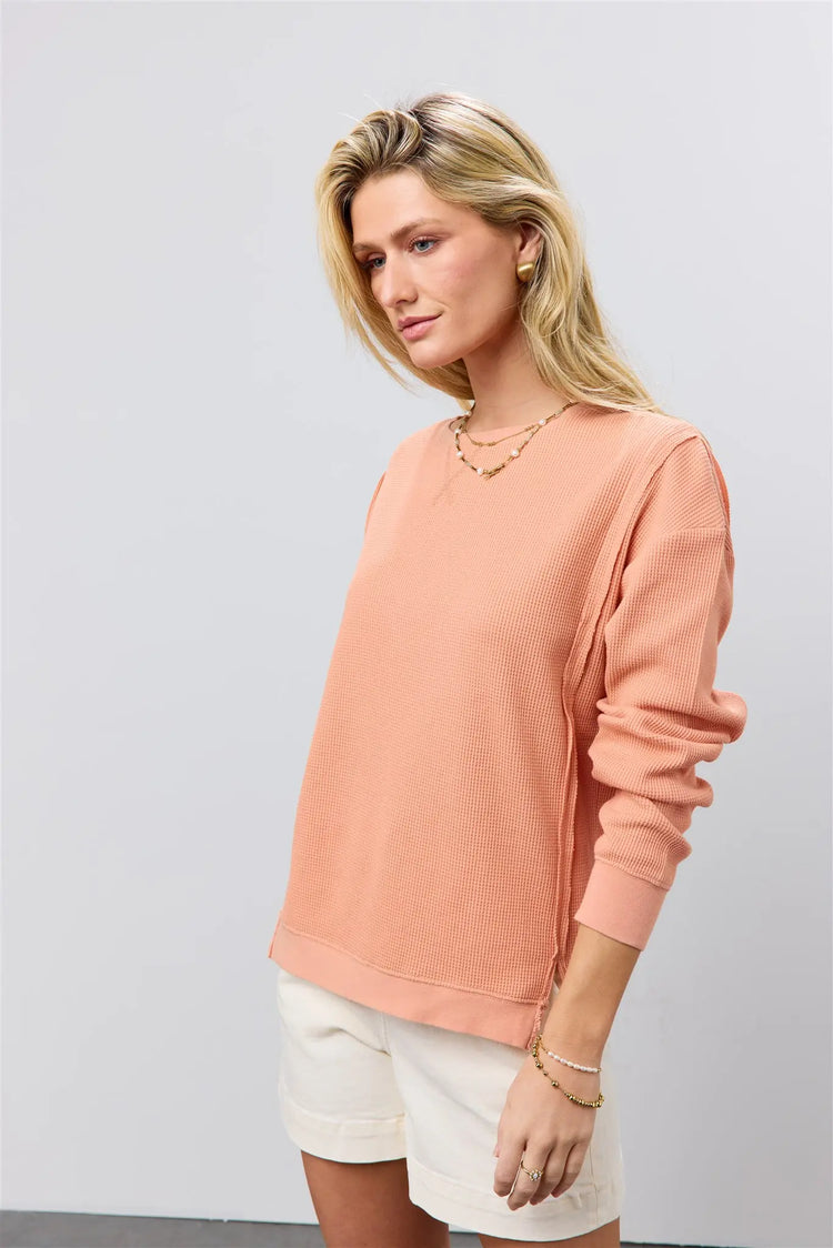 Waffle knit top in peach 