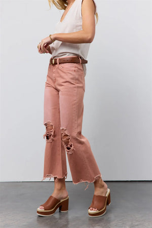 Charlie Distressed Jeans in Salmon