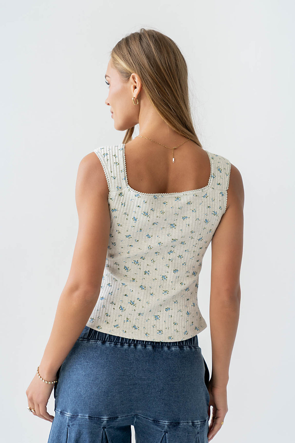 Winston Floral Tank in Heather Grey