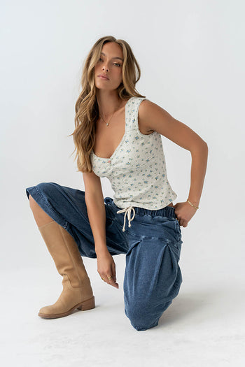 Winston Floral Tank in Heather Grey