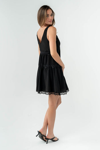 Quinny Lace Trim Mini Dress in Black