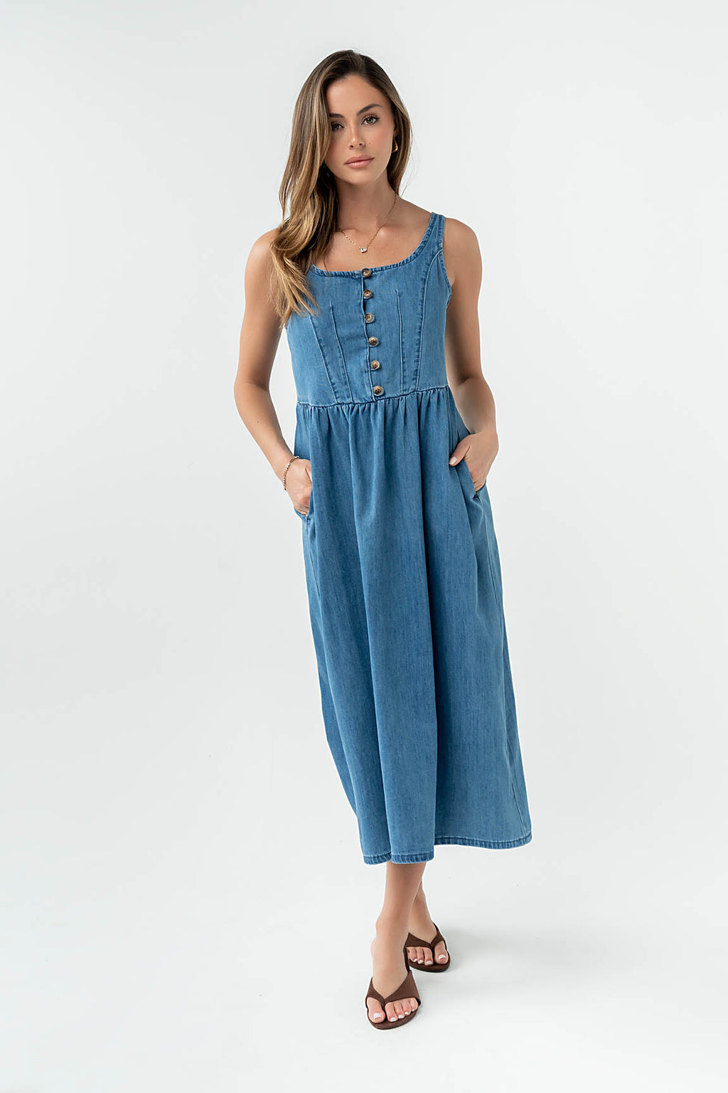 Jacklyn Denim Midi Dress M / Medium Wash
