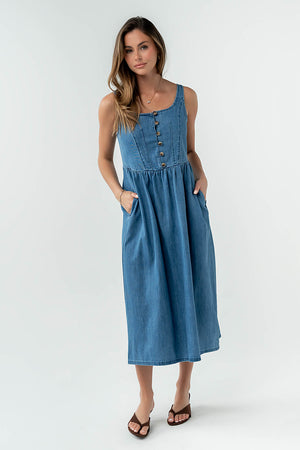 cheap blue jean dresses The Jean Dress: Strapless Ruffle Denim Dress Large / Navy main image 1