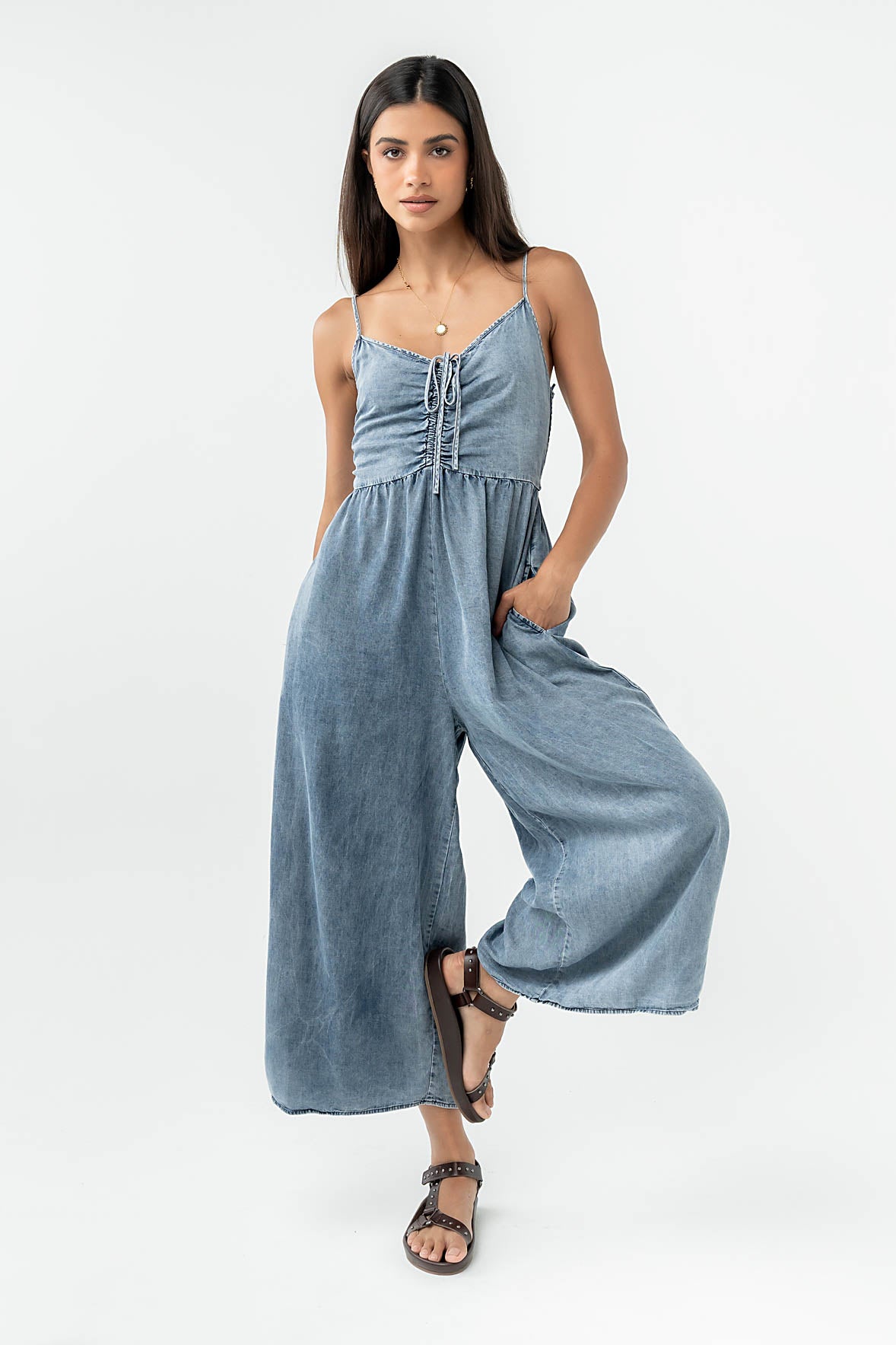 Khloe Cropped Denim Jumpsuit