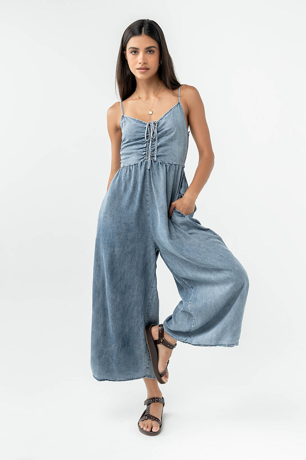 Khloe Cropped Denim Jumpsuit XS / Medium Wash