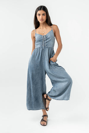 Khloe Cropped Denim Jumpsuit
