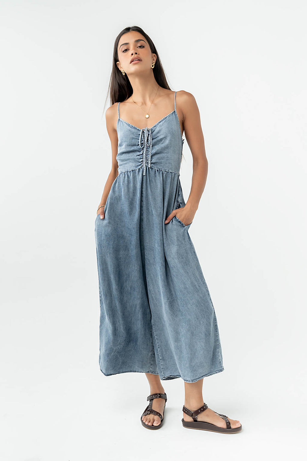 Khloe Cropped Denim Jumpsuit