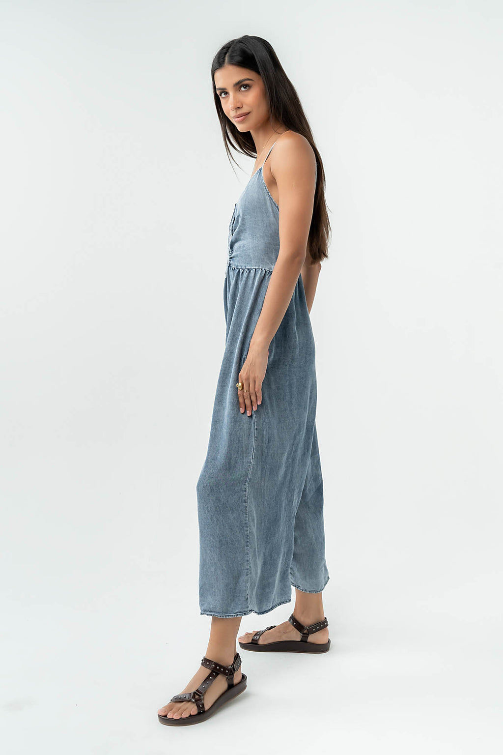 Khloe Cropped Denim Jumpsuit