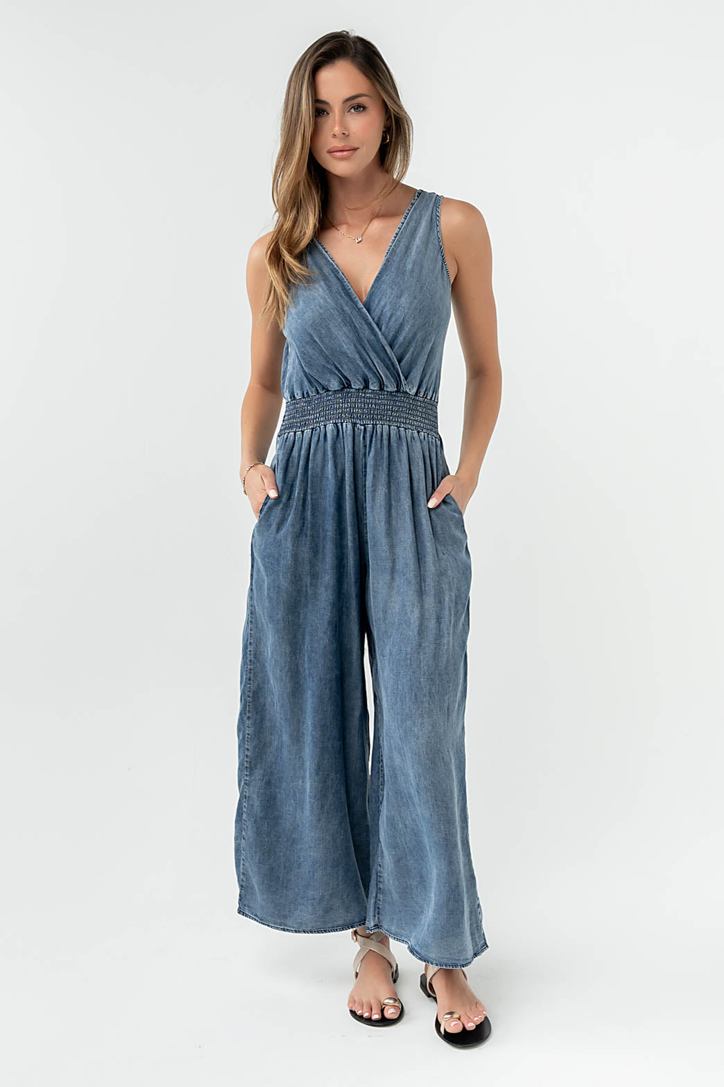 パンツ BEAMS ssz 18SS SURF&SK8 BOOTLEG JUMPSUIT Kasie Smocked Jumpsuit