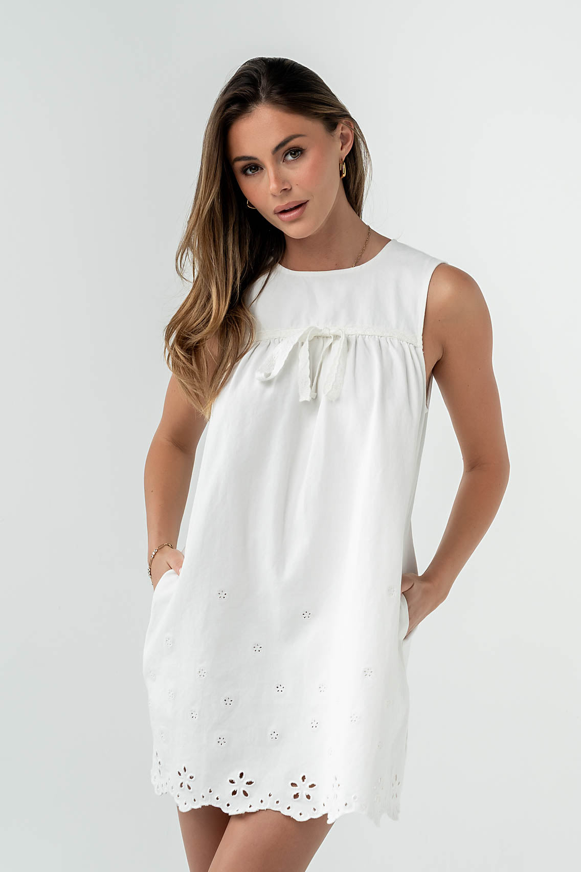 White Embroidered Mini Dresses