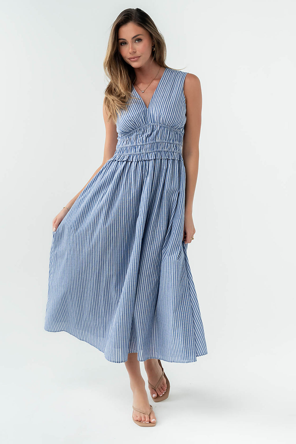 bhme Charlee Striped Maxi Dress in Blue - Size Small, Cotton bhme Charlee Striped Maxi Dress in Blue - Size Small, Cotton