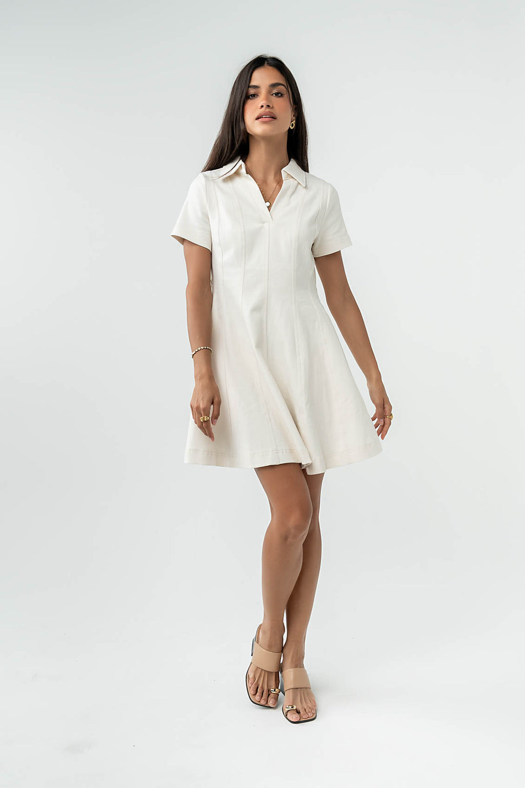 Carlie Denim Mini Dress in Cream