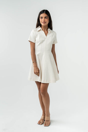 Carlie Denim Mini Dress in Cream