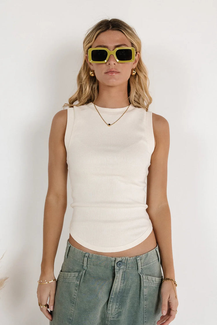 Round neck top in ivory 