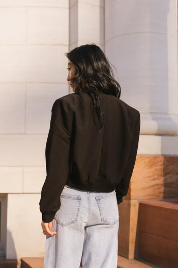 Ribbed hem bomber jacket in black 