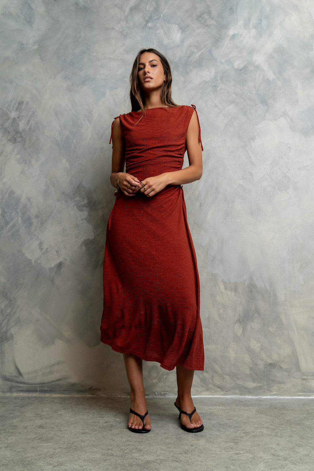 Remi Textured Maxi Dress in Brick